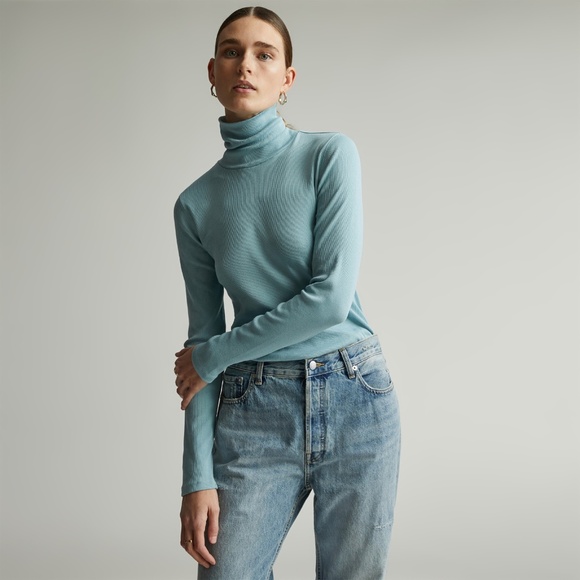 Everlane The Luxe Micro-Rib Turtleneck Blue Base - Size M - Picture 1 of 4